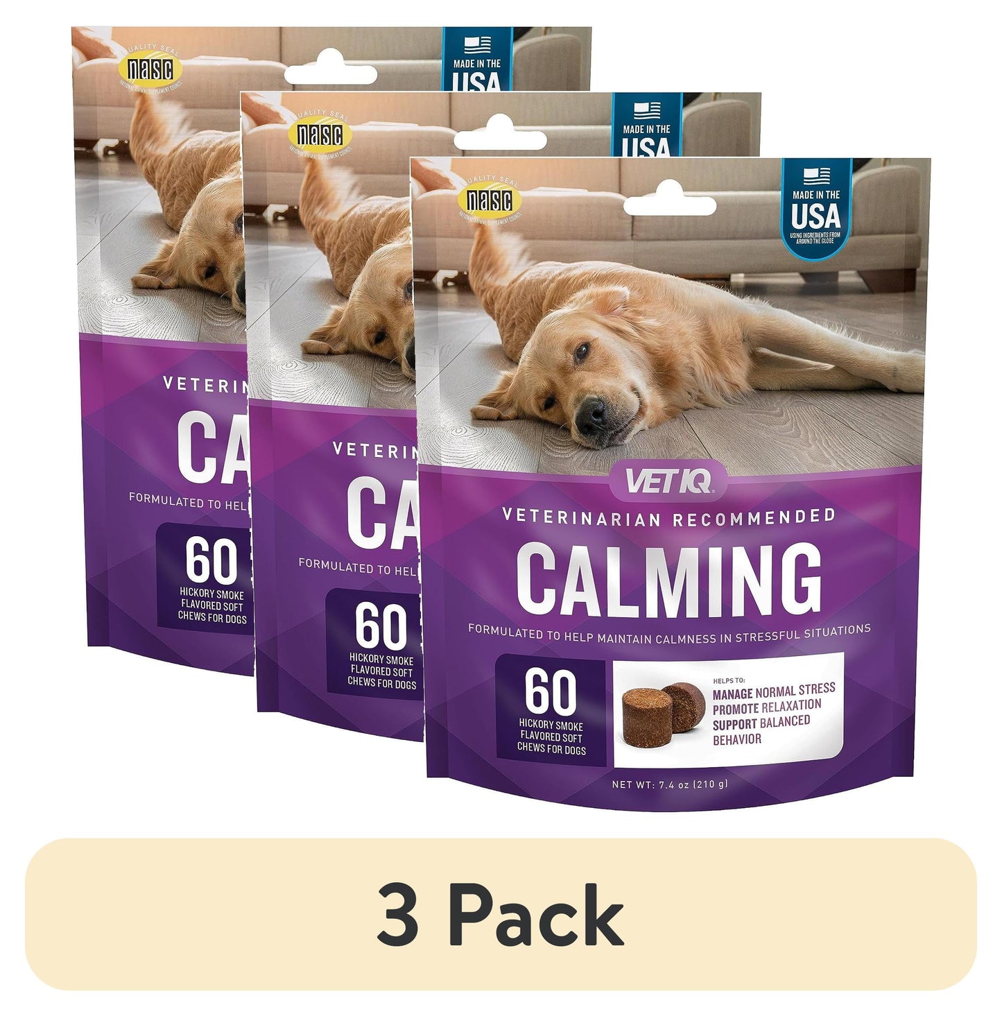 (3 Pack) Natural Calming Chews for Dogs – 60 Soft Chews Each – Anxiety & Stress Relief