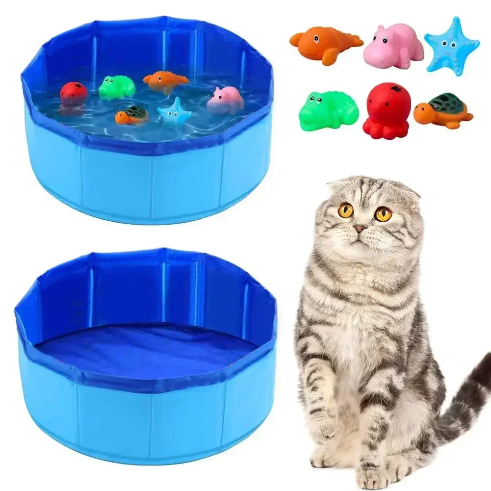 Foldable Pet Pool – Summer Bath Tub for Cats & Small Dogs with Fun Sea Animal Design