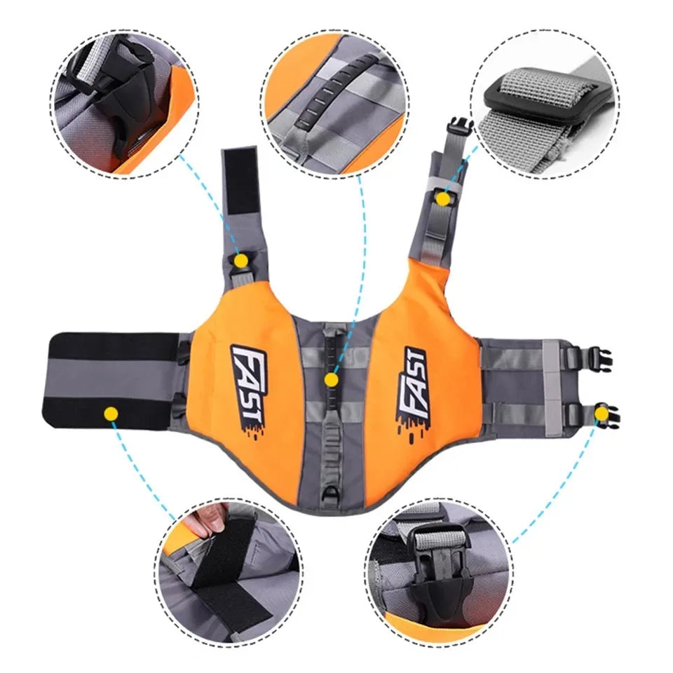 Adjustable Dog Life Jacket – Reflective Pet Safety Vest for Summer Swimming, Surfing & Pool Use