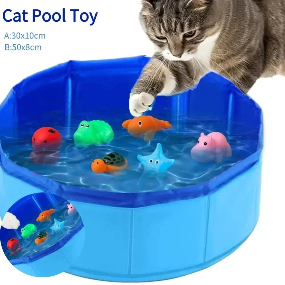 Foldable Pet Pool – Summer Bath Tub for Cats & Small Dogs with Fun Sea Animal Design