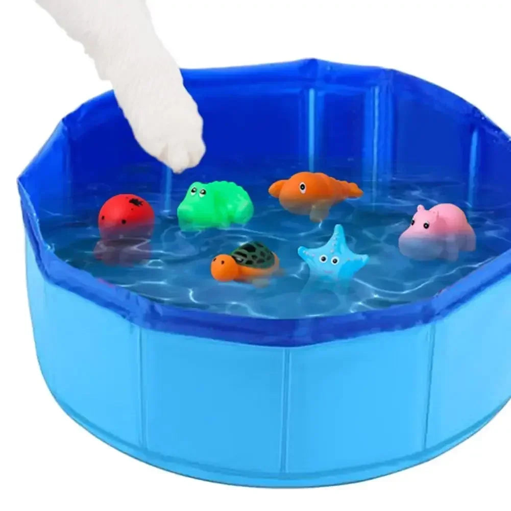 Foldable Pet Pool – Summer Bath Tub for Cats & Small Dogs with Fun Sea Animal Design