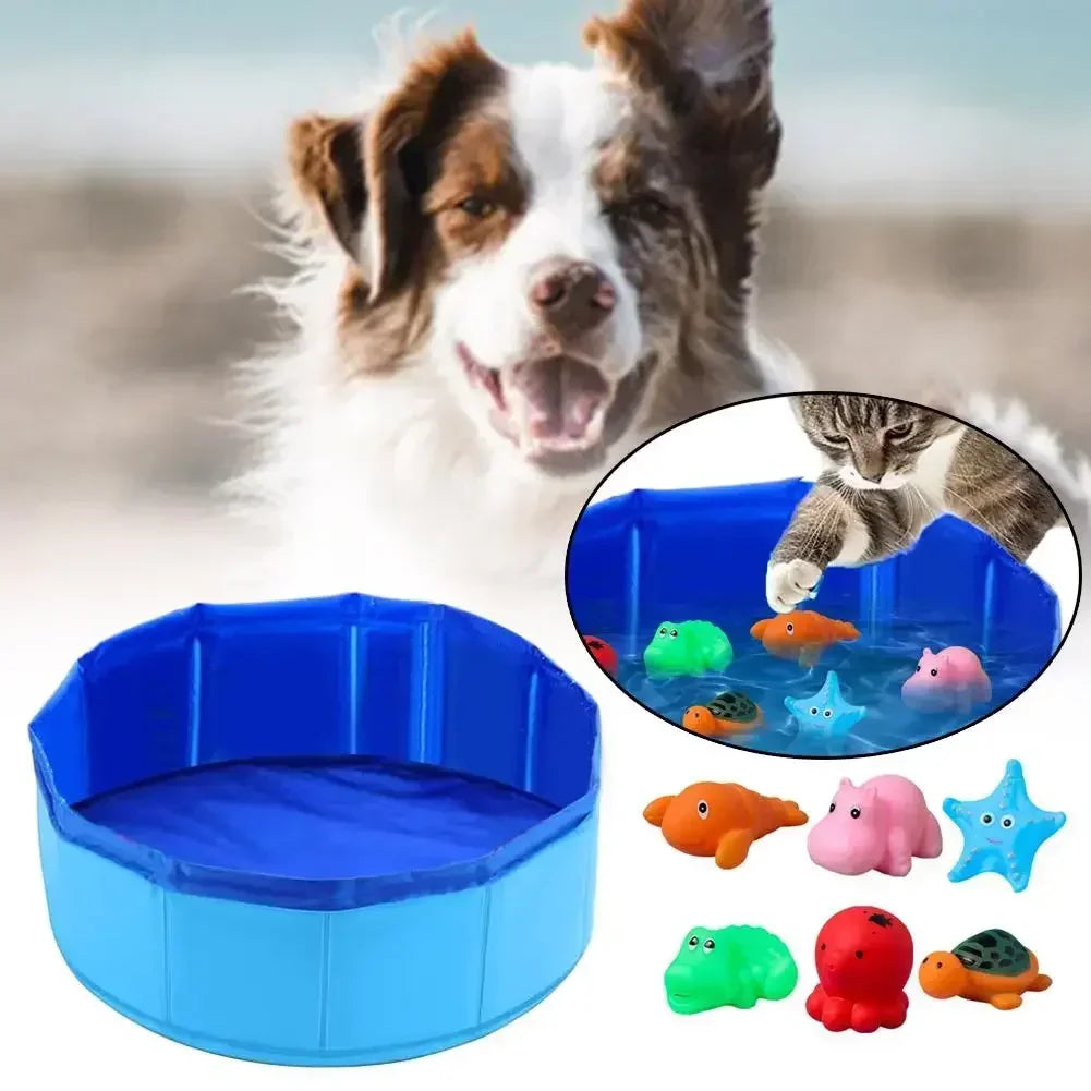 Foldable Pet Pool – Summer Bath Tub for Cats & Small Dogs with Fun Sea Animal Design