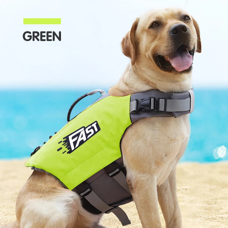 Adjustable Dog Life Jacket – Reflective Pet Safety Vest for Summer Swimming, Surfing & Pool Use