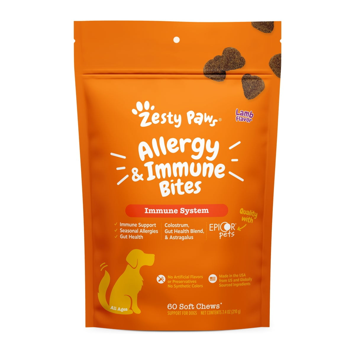 Allergy & Immune Bites for Dogs – 60 Soft Chews, Lamb Flavor – Allergy Relief & Immune Support
